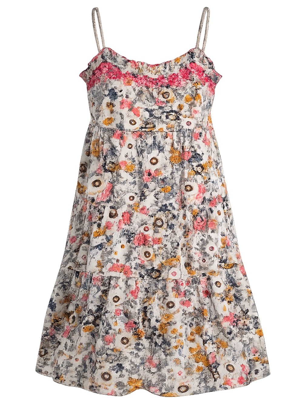 Floral Spaghetti-Strap Summer Dress in Pink & Yellow